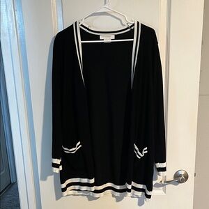 Black and White Trim Long Cardigan